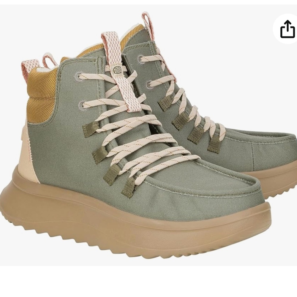 Hey Dude Olive and Beige Lace Up Boots